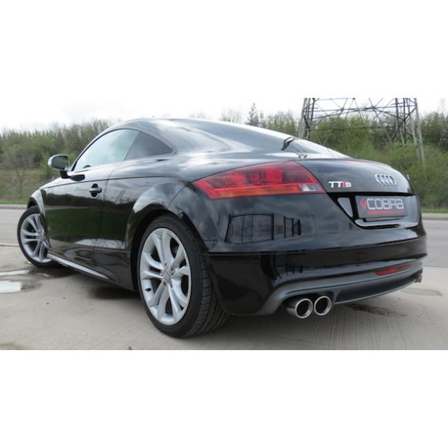 Cobra Sport Audi TTS Mk2 Quattro cat back performance exhaust installed, showing the polished exhaust tips and piping.