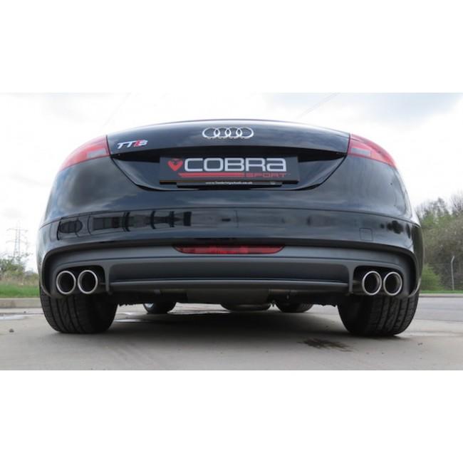 Cobra Sport Audi TTS Mk2 Quattro cat back performance exhaust installed, showcasing the sleek stainless steel exhaust system.