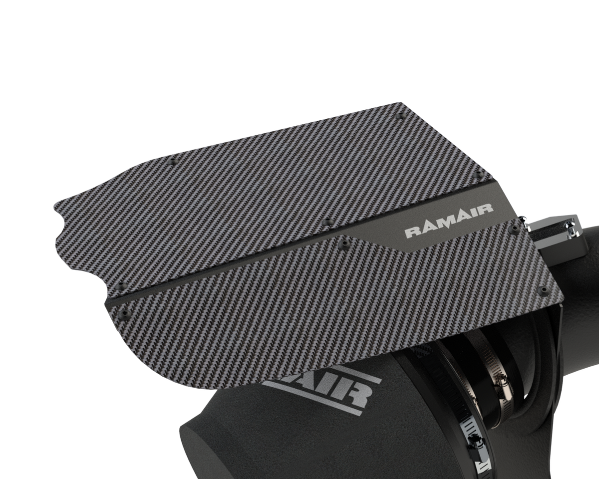 Ramair performance foam induction kit installed in a BMW 1/2/3/4 Series B58 engine bay, showcasing the high-flow air filter and intake components.