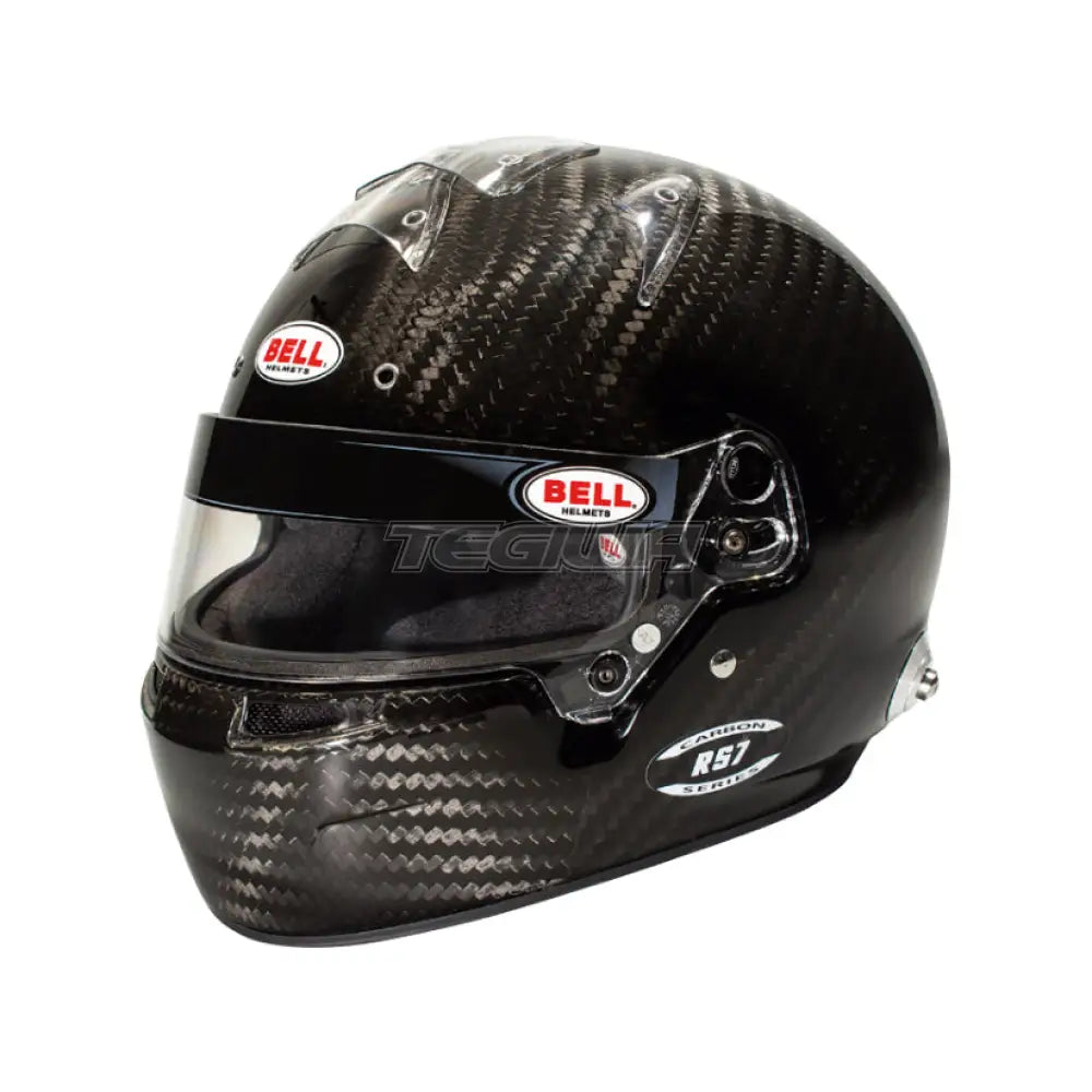 Bell Full Face RS7 Carbon Helmet with HANS, FIA8859/SA2020, shown without duckbill, designed for safety and performance in racing.