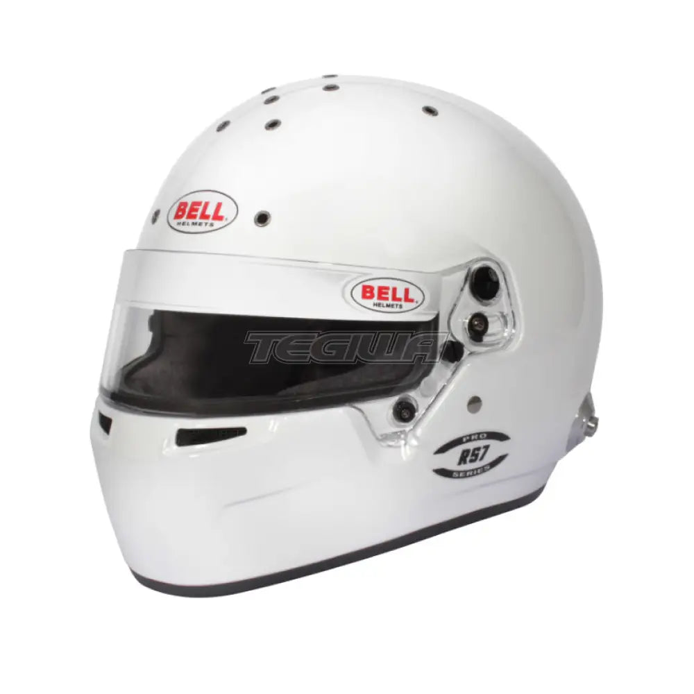 White Bell Full Face RS7 Pro Helmet with HANS compatibility, FIA 8859/SA2020 certification, designed for motorsport safety.