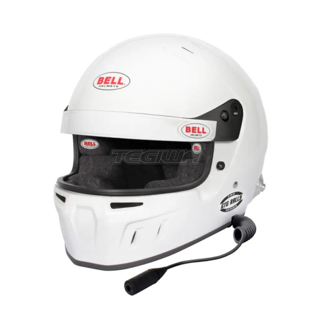 White Bell Rally Pro GT6 helmet with HANS compatibility, FIA8859/SA2020 certification, designed for motorsport safety.