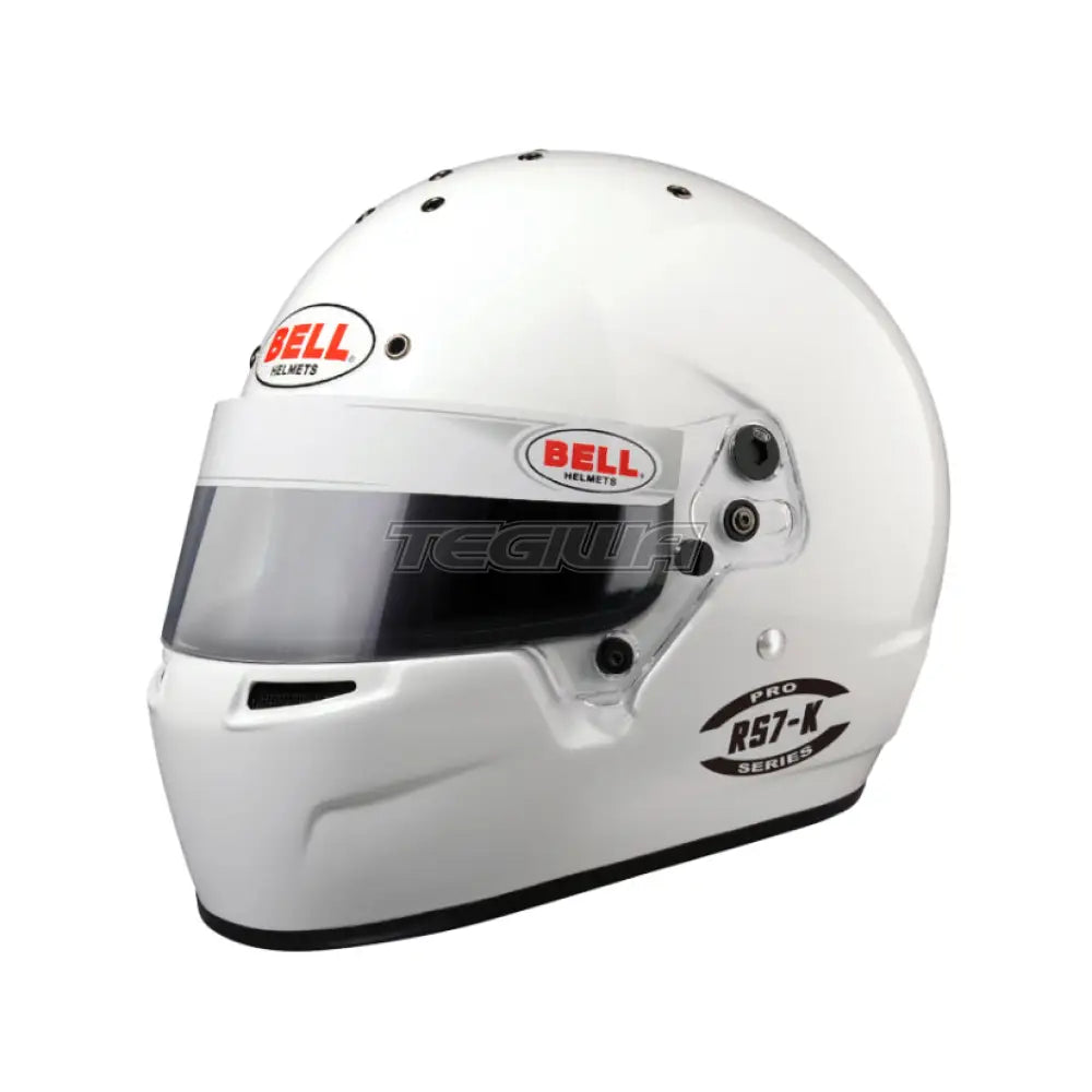 White Bell RS7-K Karting Helmet with sleek design, adjustable visor, and ventilation for racing safety and comfort.