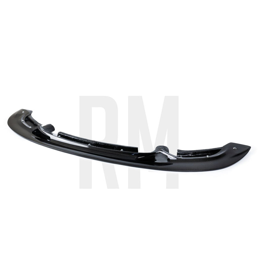 Ridgeline Motorsport F8X M3 M4 GT4 V1 front splitter for BMW M series cars, showcasing aerodynamic design and installation points.