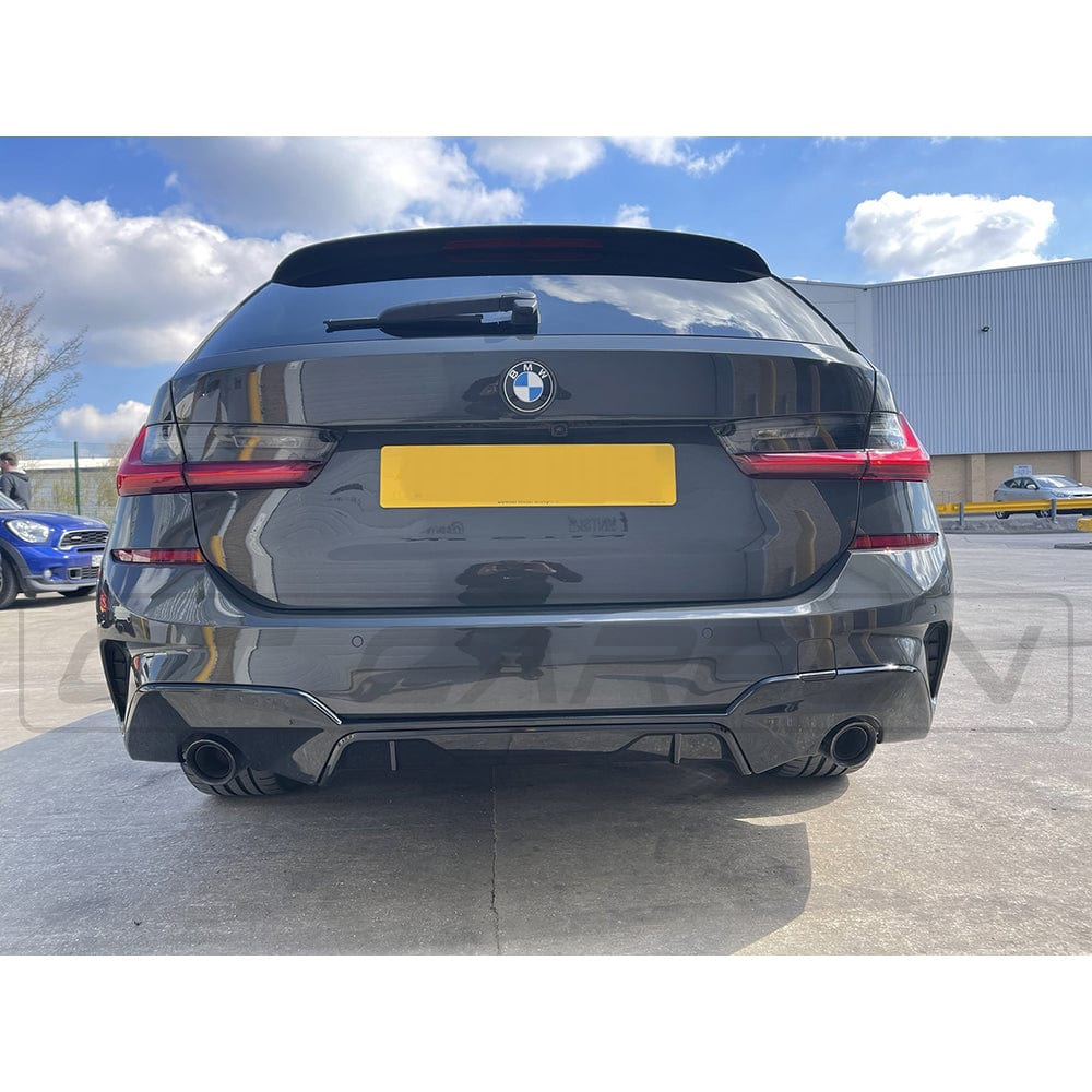 BMW G20 G21 3 Series 2019-2022 CT Carbon gloss black round exhaust diffuser, MP style for enhanced rear aesthetics.