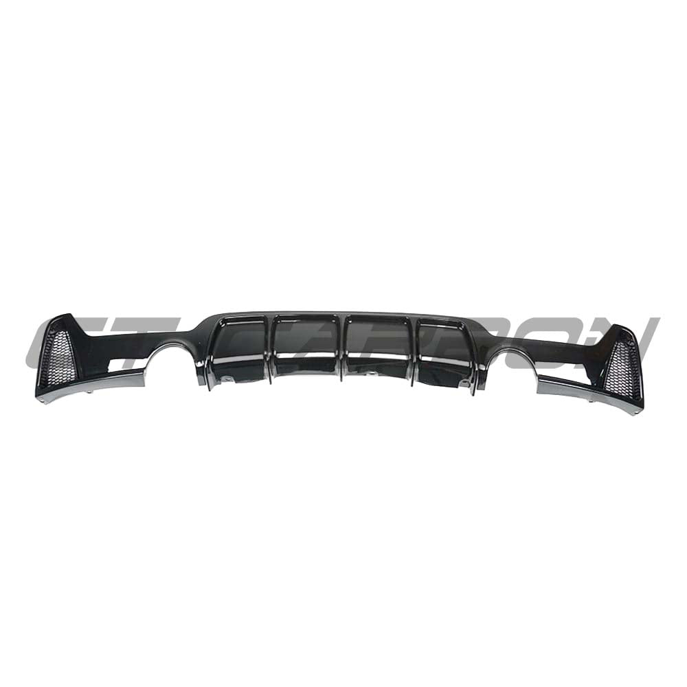 BMW 4 Series F32/F33/F36 CT Carbon gloss black dual exit exhaust diffuser, stylish aerodynamic upgrade for sporty appearance.