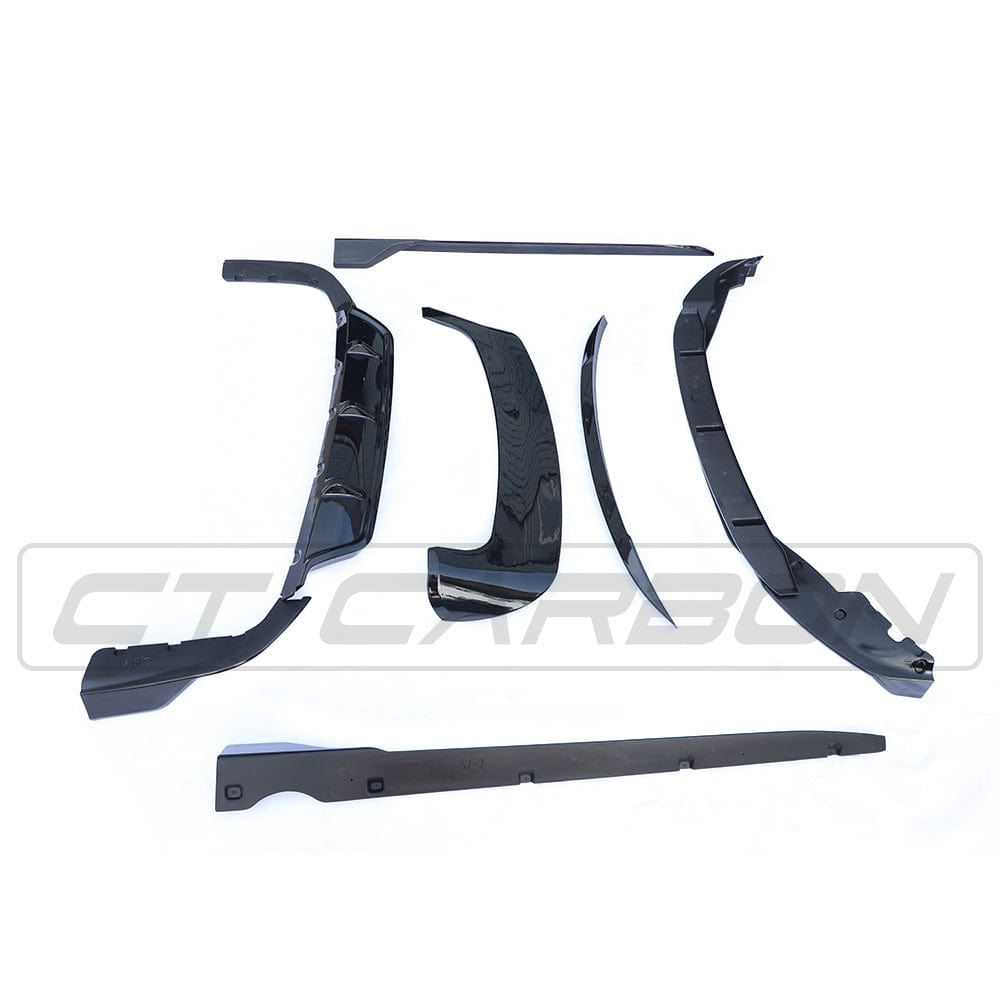 Black plastic kit for BMW G05 X5 2018-2023 by CT Carbon, showing various black plastic components.