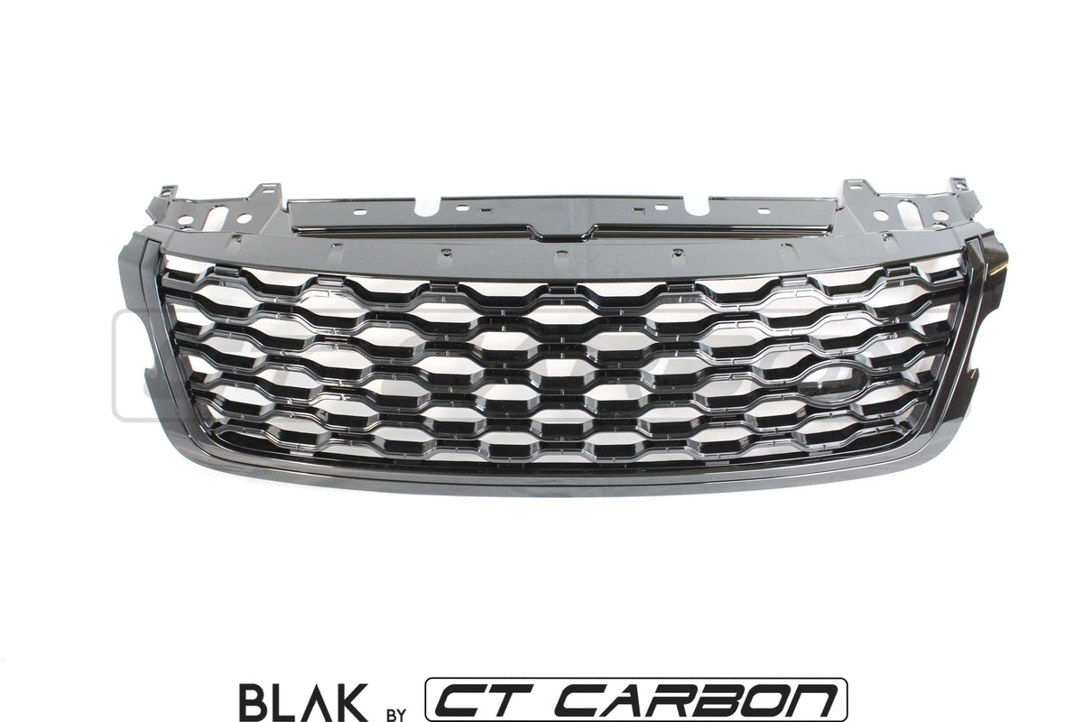 Full black edition Range Rover Velar trim kit by CT Carbon, featuring sleek black accents on the vehicle.