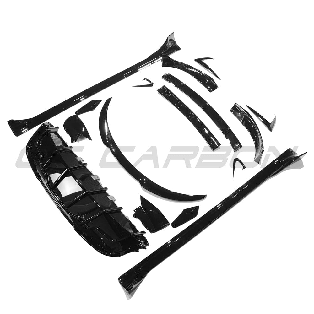 Full gloss black carbon fiber kit for Tesla Model Y MK1 2020-2025 by CT Carbon, featuring sleek black exterior accents.