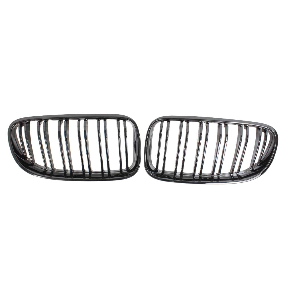 BMW E92 & E93 3 Series LCI double slat black grille by CT Carbon, close-up of sleek black grille with carbon accents.