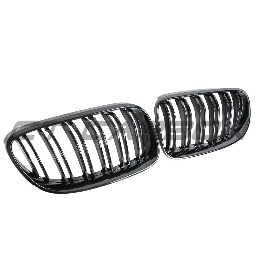 Black BMW E92 E93 3 Series LCI double slat grille by CT Carbon, showcasing sleek black grille design for BMW M3 and 3 Series.