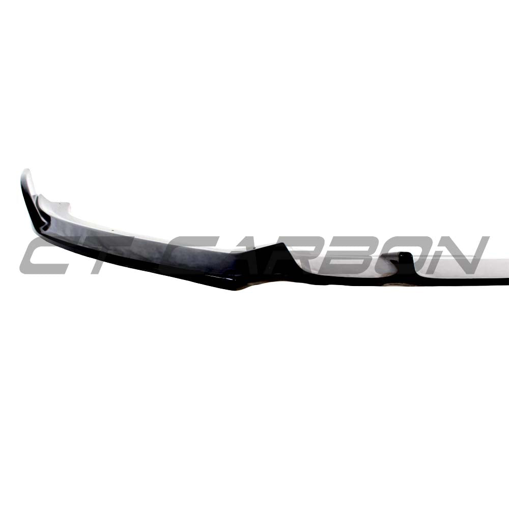 Gloss black CT Carbon splitter for Audi A3 S-Line and S3 8V facelift 2017-2020, showcasing sleek aerodynamic design.
