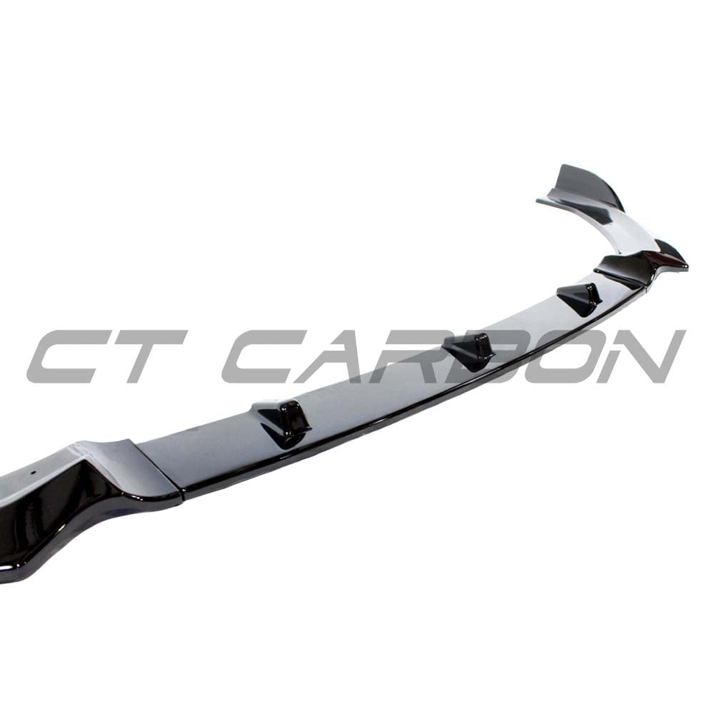 Gloss black splitter for Audi A3 S-Line and S3 8V facelift 2017-2020, by CT Carbon, shown on the front bumper.