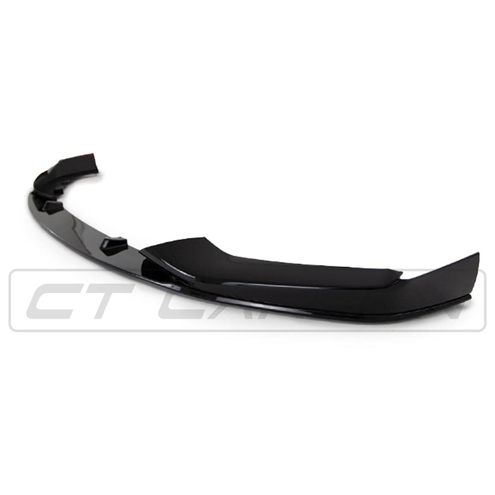 BMW 5 Series G30 G31 Pre LCI gloss black splitter by CT Carbon, front view showing sleek aerodynamic design.