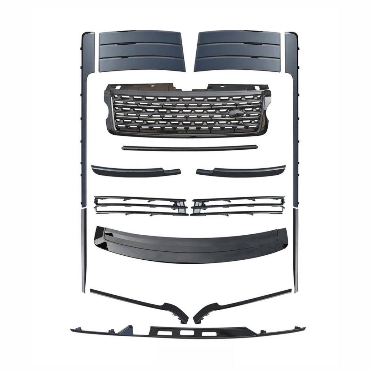 Black CT Carbon splitter kit for Range Rover Vogue L405 Full Black Edition 2013-2017, shown installed on vehicle.