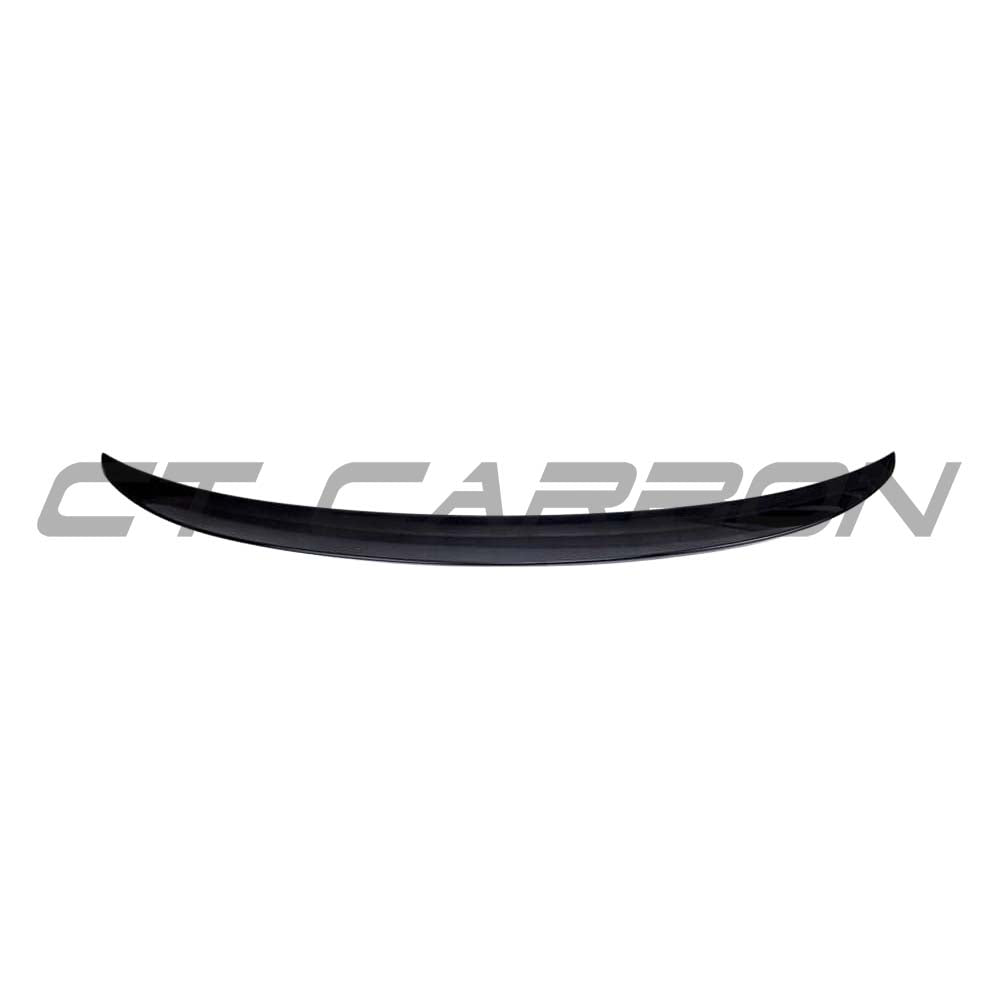 Gloss black BMW 4 Series F36 spoiler by CT Carbon, V2 MP style, mounted on the rear of the coupe with a sleek finish.