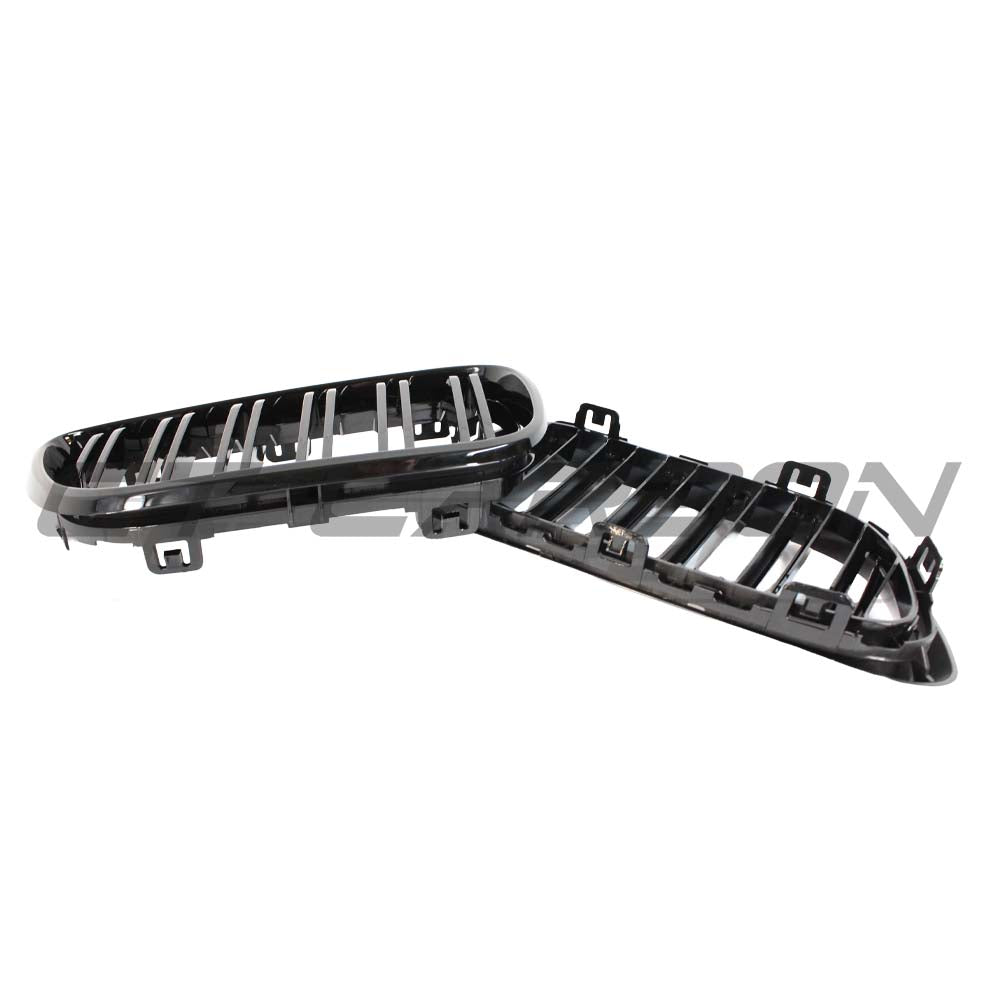 Black double slat grille for BMW M2 F87 and F22 2 Series by CT Carbon, showcasing sleek automotive grille design.