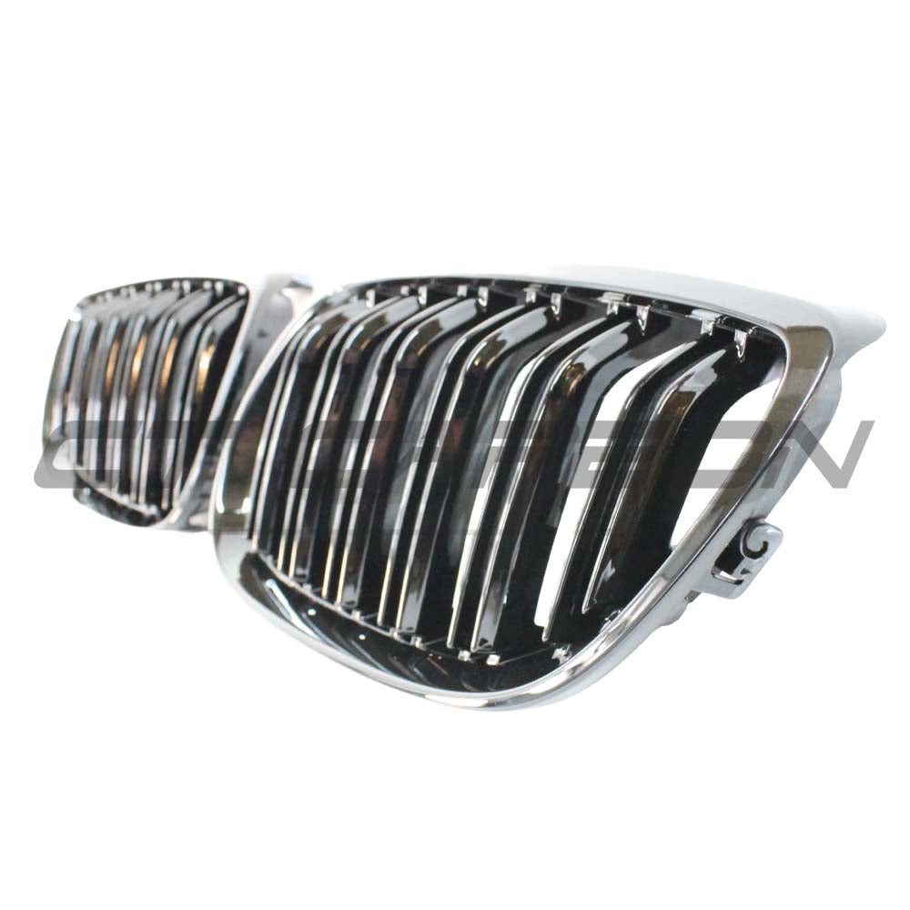 Black double slat grille for BMW M3 E92/E93 3 Series by CT Carbon, showcasing sleek black finish and high-quality design.