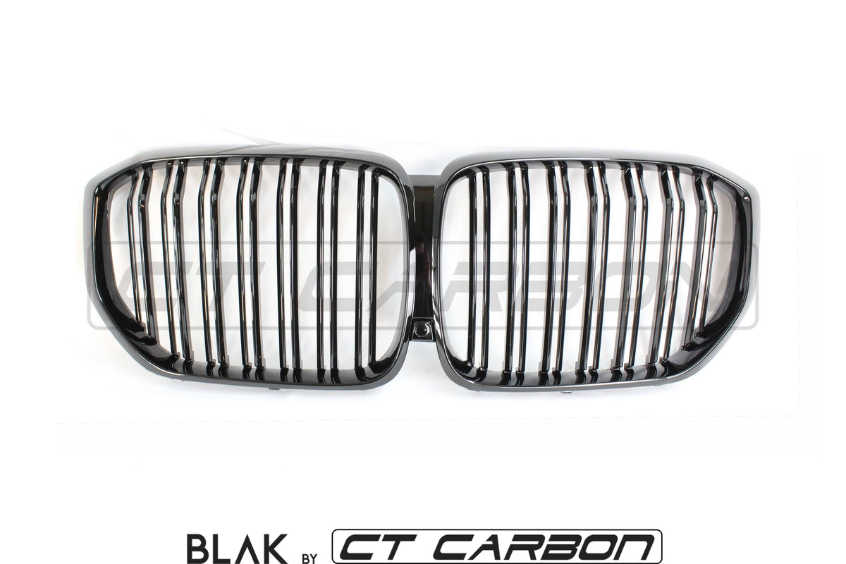 BMW X5 G05 2018+ double slat black grille by CT Carbon, showing the sleek black grille design on the vehicle.