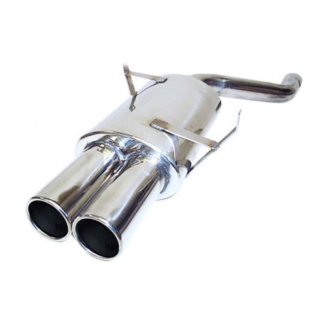 Cobra Sport BMW 328 E46 rear axle back performance exhaust with twin tips installed on a car
