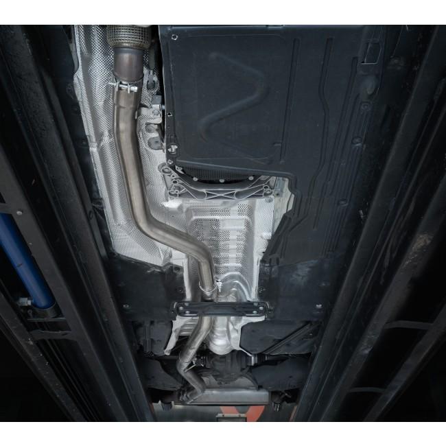 Cobra Sport BMW 340i GPF/OPF delete back exhaust system installed on a F30 LCI BMW 340i, showcasing the performance exhaust components.