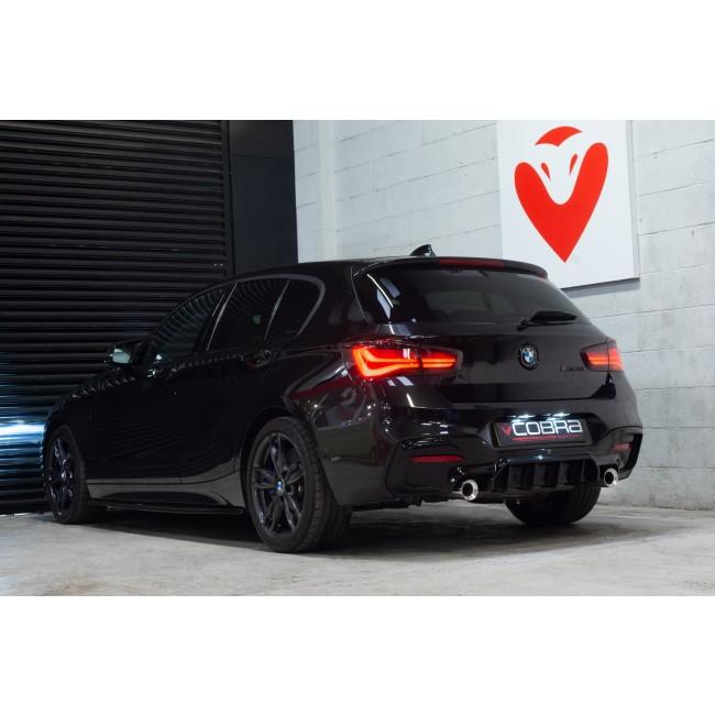 Cobra Sport BMW 435i exhaust tailpipes with 3.5-inch M Performance tips, OE style slip-on replacement for a sleek, sporty look.