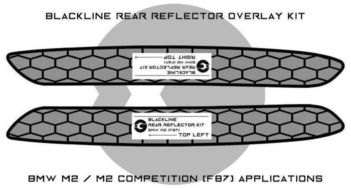 Goldenwrench BMW M2 F87 rear reflector decal sticker on engine bay trim, showcasing the stylish design and branding details.