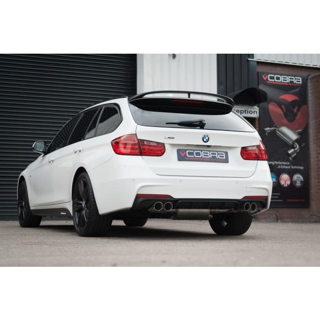 Cobra Sport BMW 330D F30/F31 quad exit M3 style exhaust conversion installed on a touring BMW 335d F31 with quad exhaust tips.