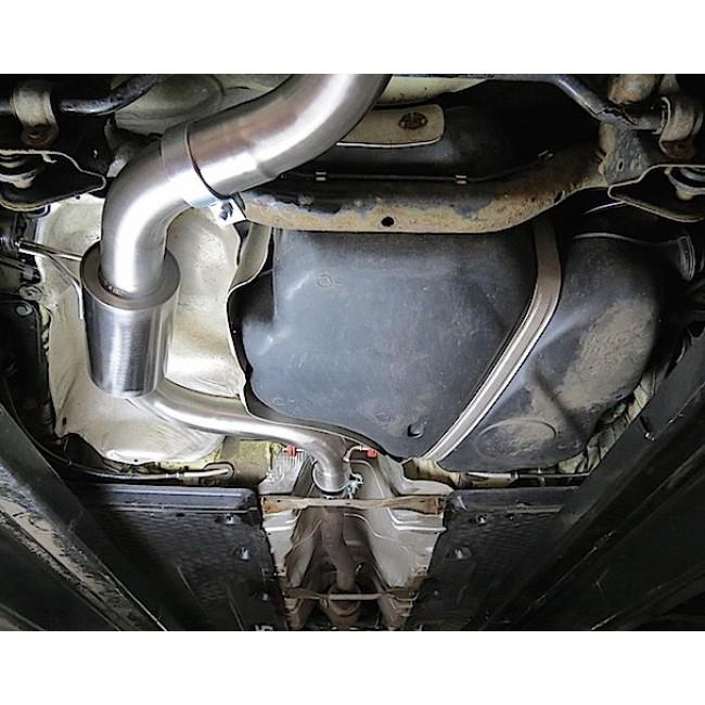 Cobra Sport turbo back performance exhaust installed on a 3-door Audi A3 8P 2.0 TFSI 2WD, showing the shiny exhaust tip.
