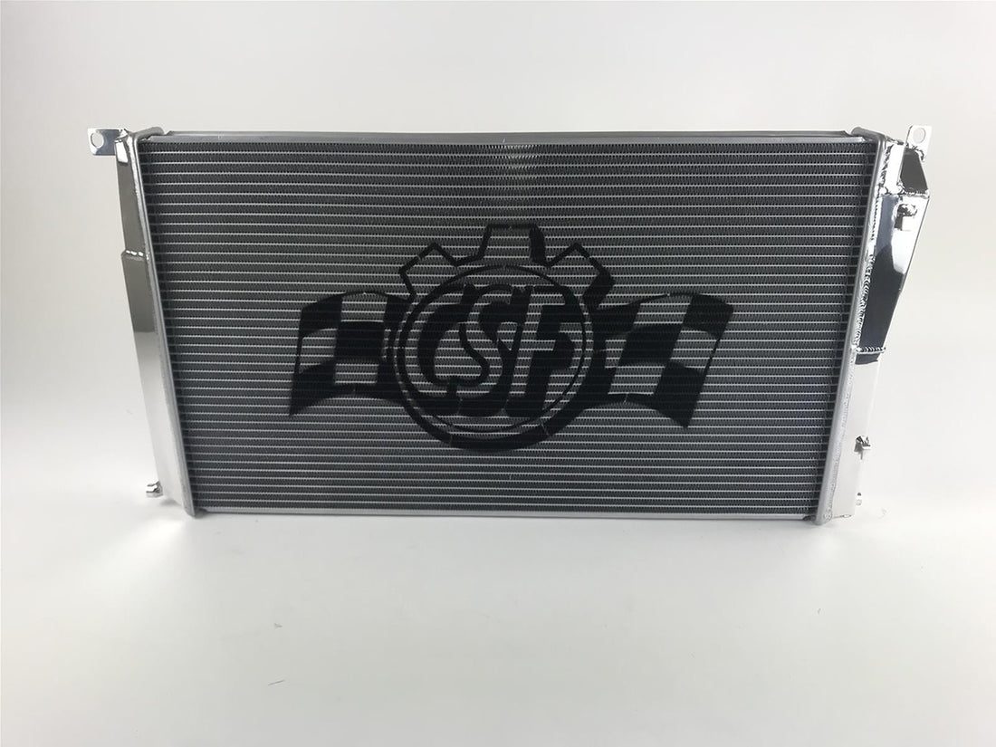 CSF radiator for BMW F20/F21 1 Series, manual transmission, showing a close-up of the aluminum core and fitting connections.