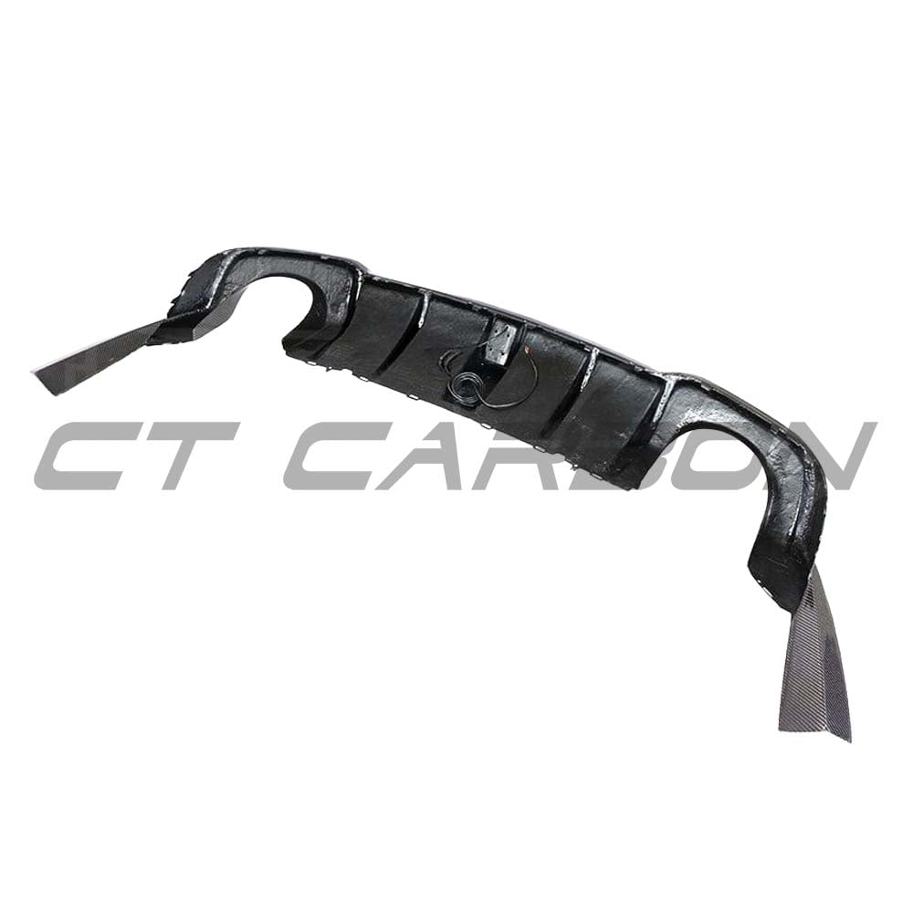 CT Carbon Audi RS3 8V saloon full carbon fiber rear diffuser with DTM light, showcasing sleek, lightweight automotive styling.