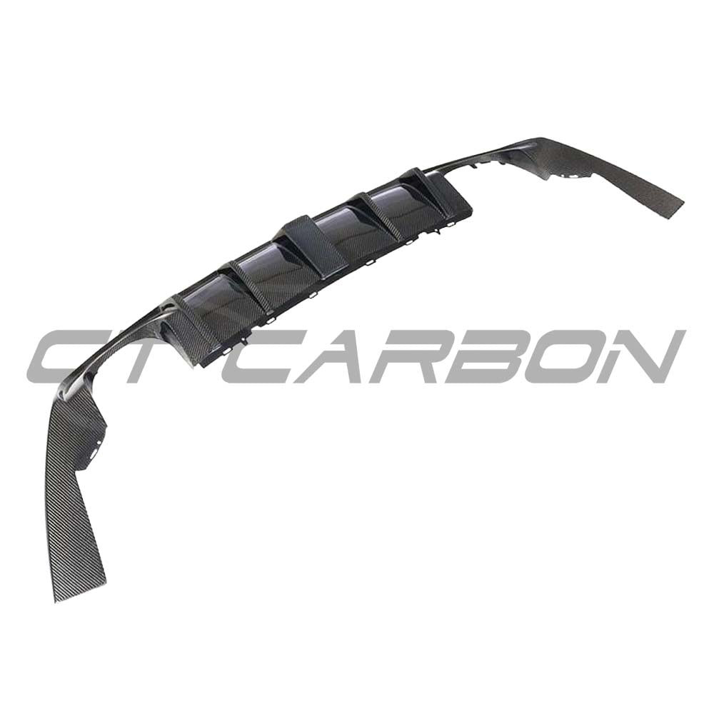 CT Carbon Audi RS3 8V saloon rear full carbon fiber diffuser with DTM light, showcasing sleek, aerodynamic design.
