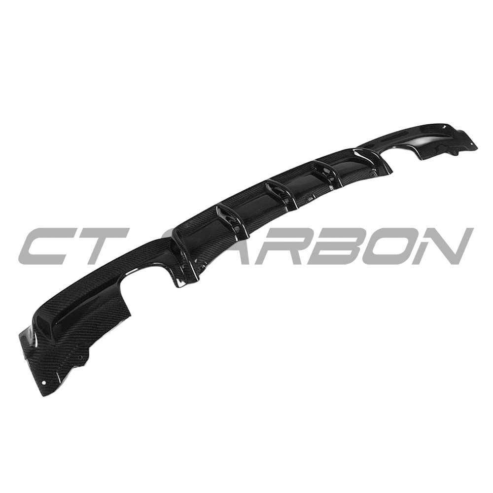 BMW F30 3 Series 2011-2019 CT Carbon carbon fiber diffuser with dual exhaust tips, V2 kit, for sporty rear-end upgrade.