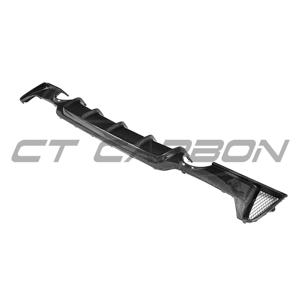 BT Carbon diffuser for BMW F32, F33, F36 4 Series with dual exhaust, made of carbon fiber, showcasing sleek MP style design.