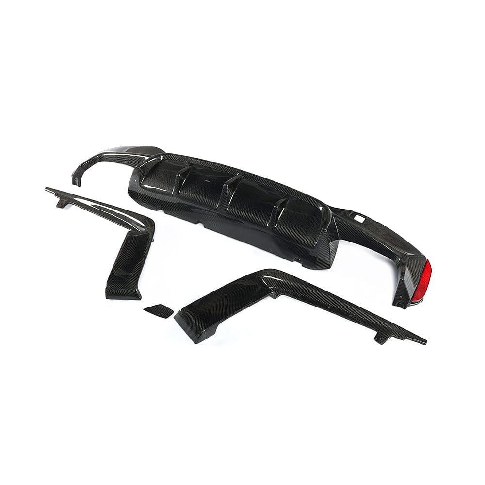 BMW F90 M5 CT Carbon fiber diffuser, V2 model, with a sleek 3D-style design showing intricate carbon fiber detailing.