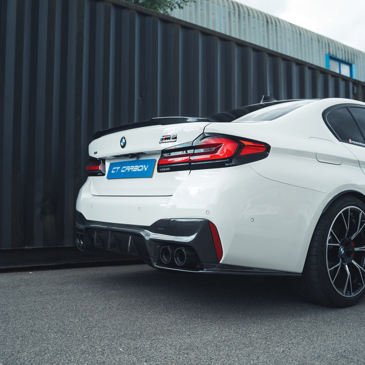 BMW F90 M5 CT Carbon fiber diffuser, V2, showcasing sleek carbon fiber design and 3D style for enhanced aerodynamics.