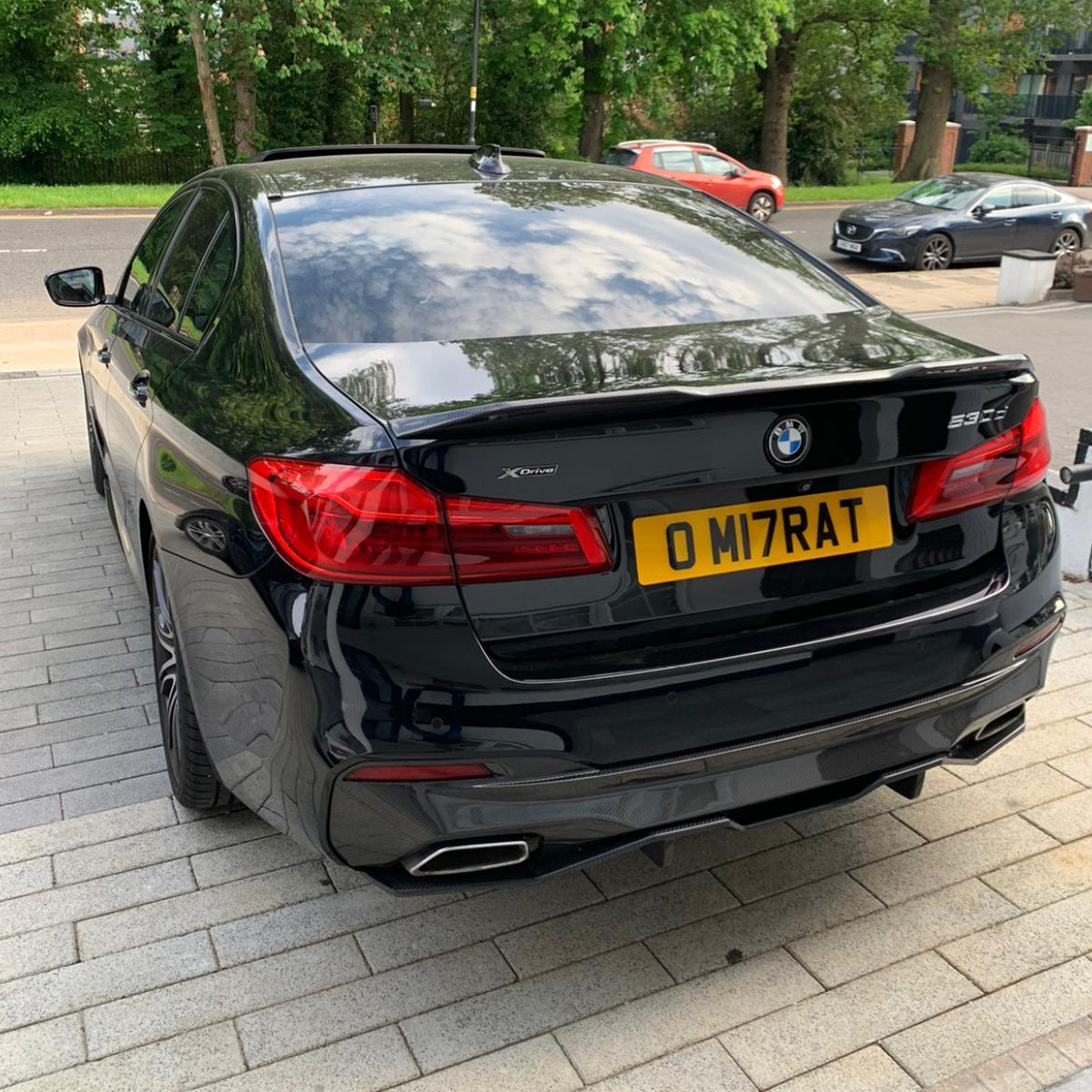 BMW G30 5 Series Carbon Fibre Diffuser by CT Carbon, V1, showcasing sleek OEM-style aerodynamic rear diffuser for M Sport models.