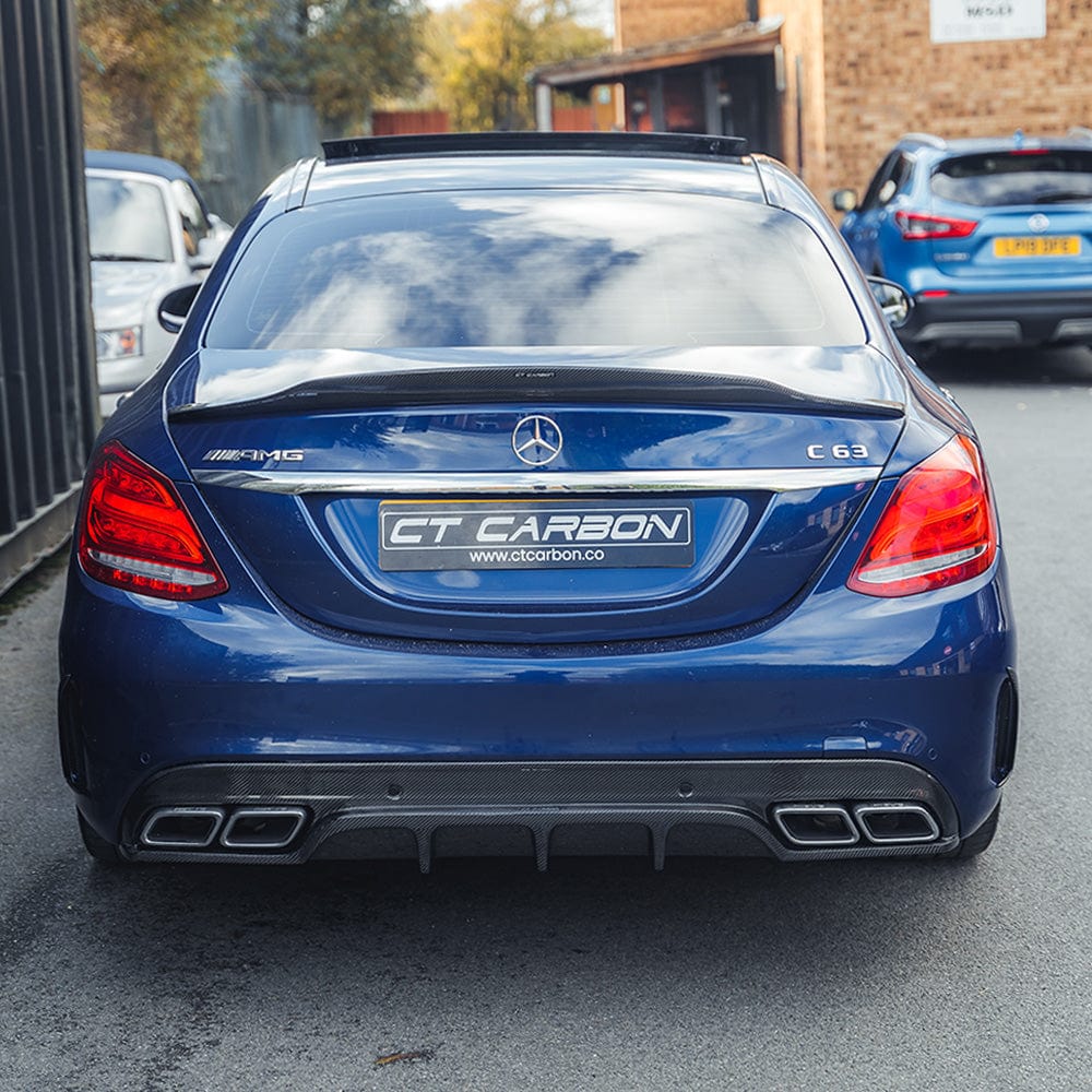 CT Carbon diffuser for Mercedes W205 C63 and C63S saloon, featuring PS style design with exhaust tips.