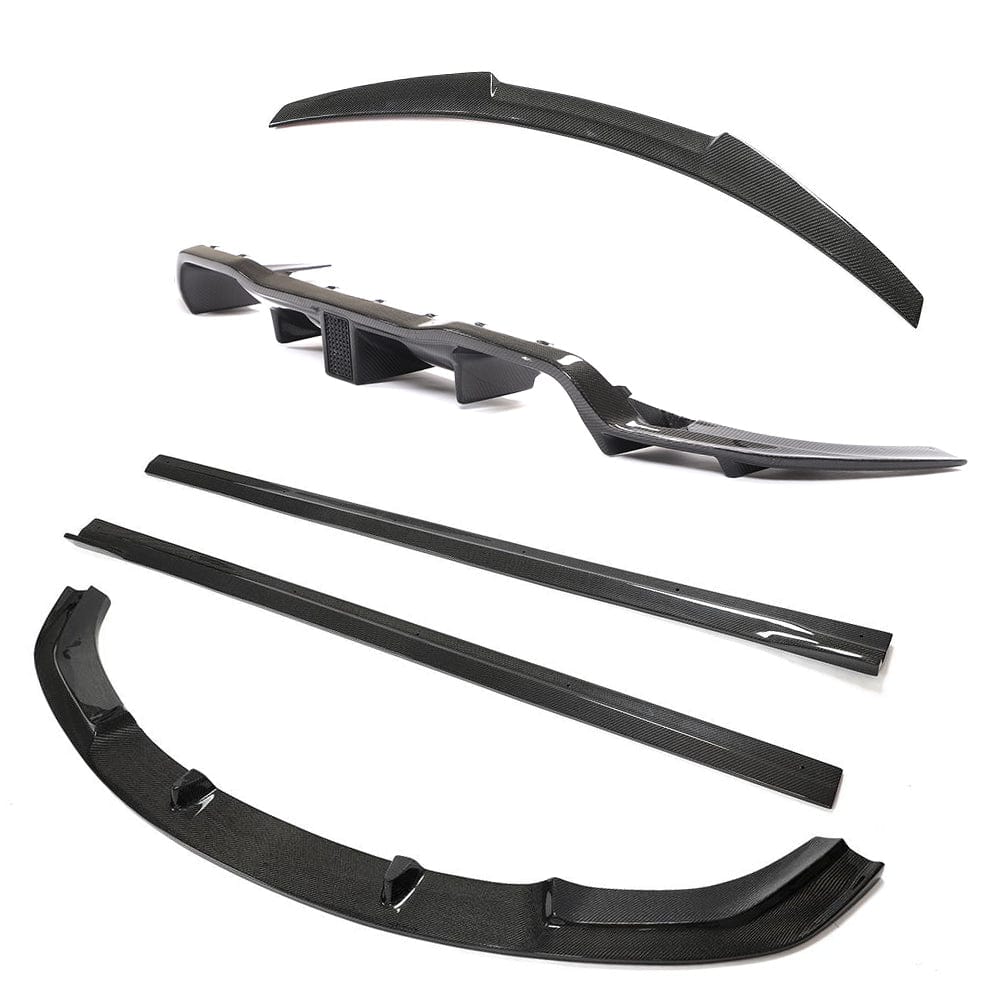 BMW F87 M2 CT Carbon full carbon fibre kit, including hood, roof, and trunk, showcasing sleek 3D style carbon fiber components.