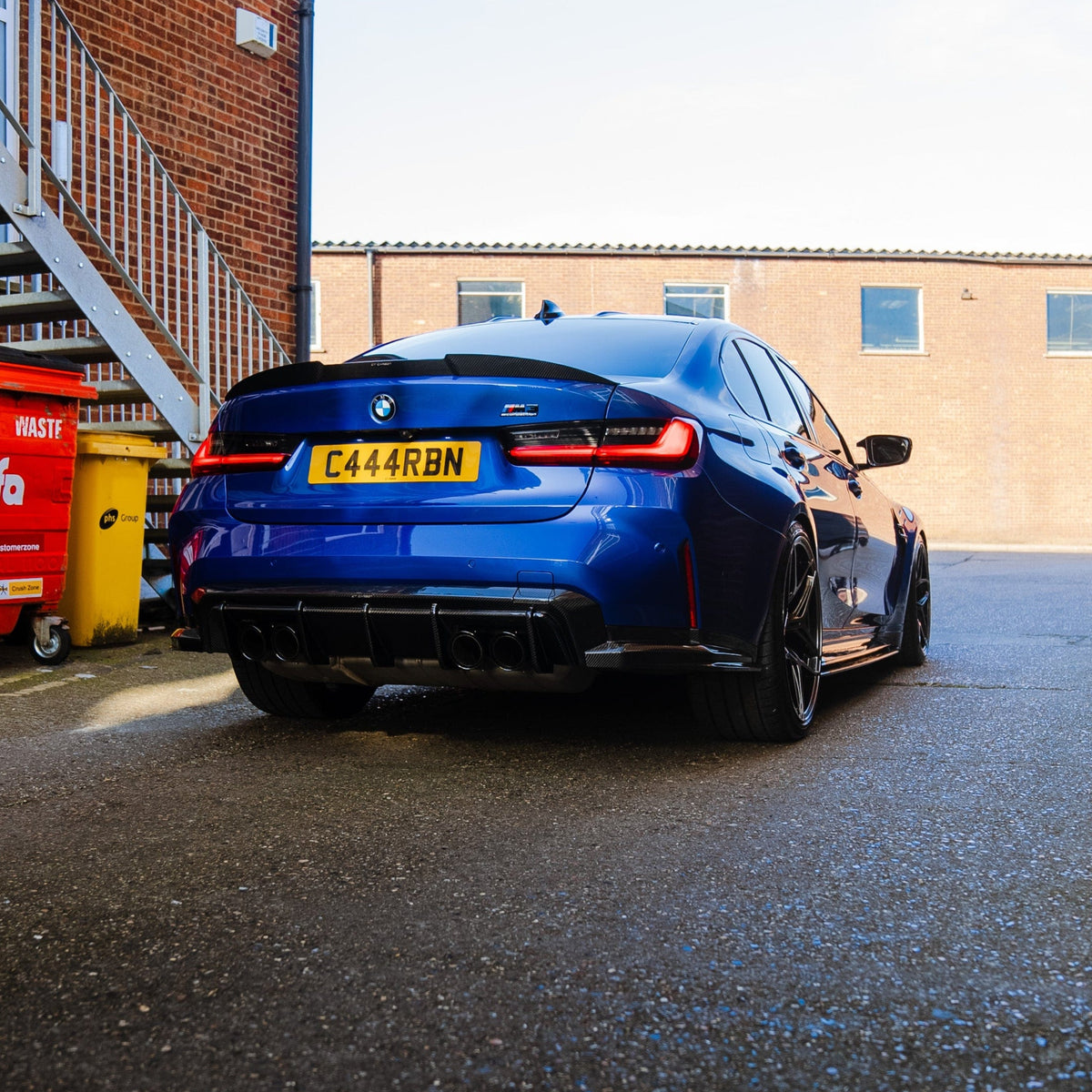 BMW G80 M3 full carbon fibre kit by CT Carbon, featuring V2 design, installed on the car showing detailed carbon fibre components.