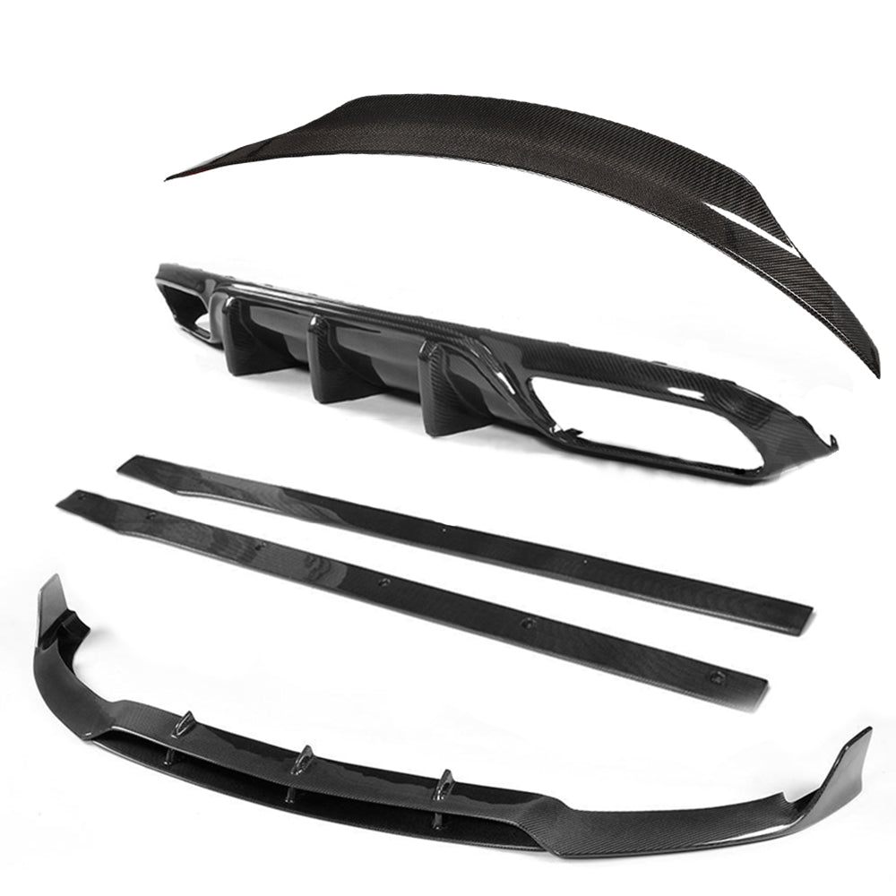 Full carbon fiber kit for Mercedes C63 W205 convertible 2015-2018 by CT Carbon, showing the B-style carbon fiber components.