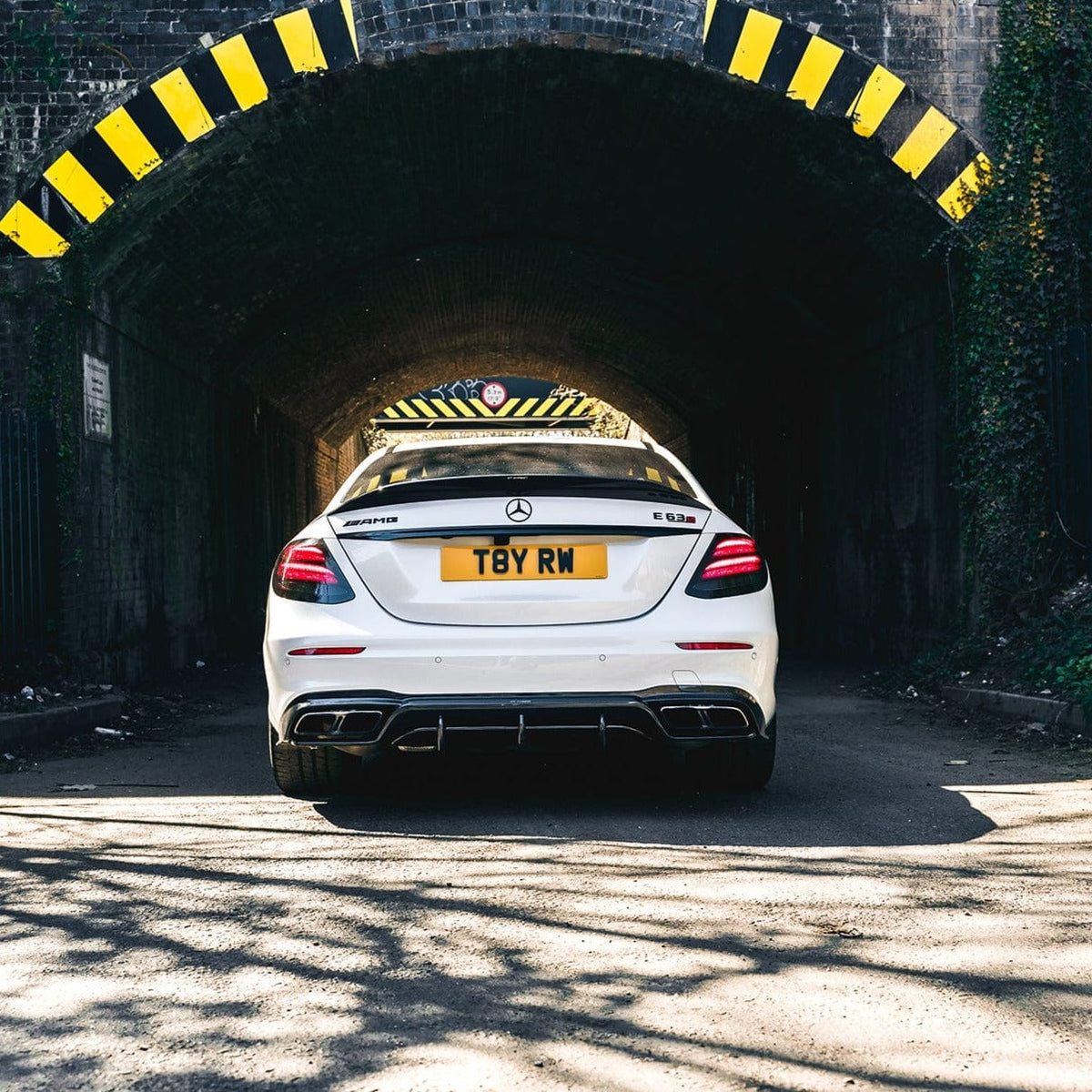 Full view of CT Carbon Mercedes E63 W213 2018-2020 pre-facelift carbon fibre spoiler, showcasing sleek aerodynamic design.