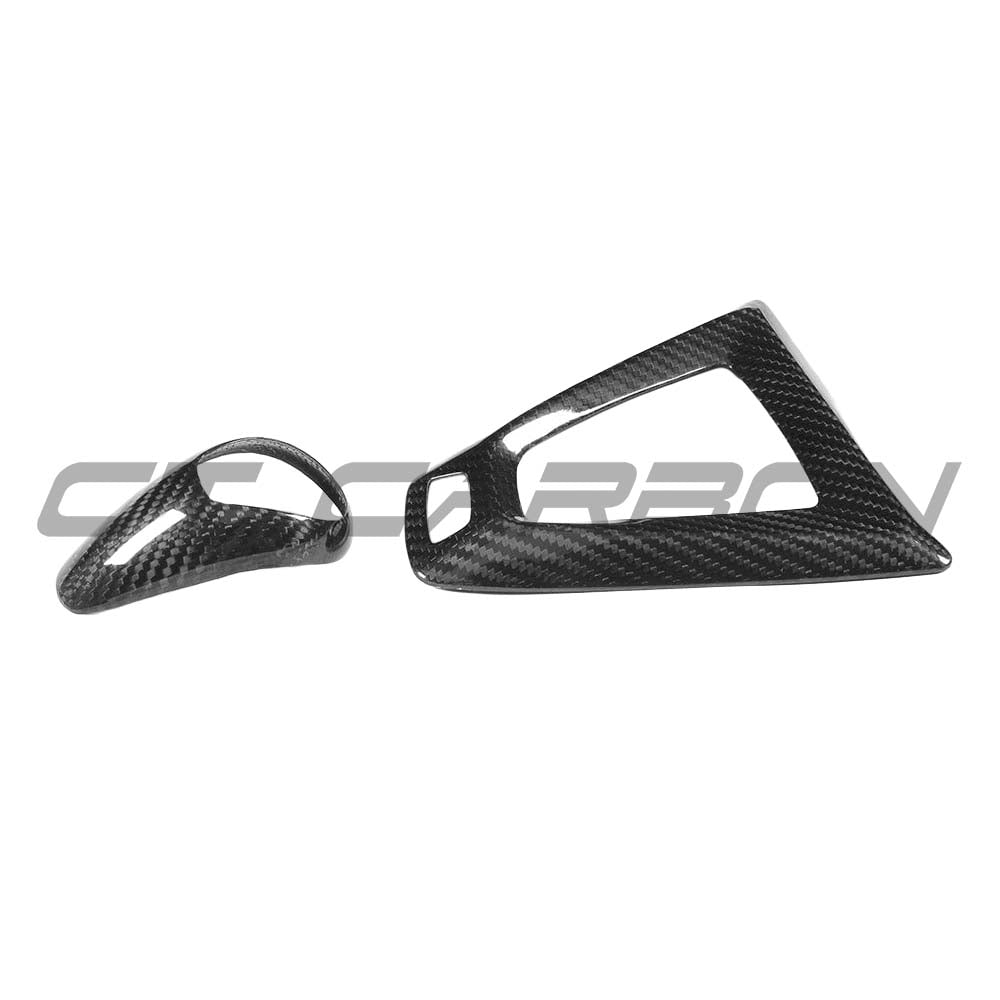 BMW Fxx M Car DCT Shifter & Surround Set by CT Carbon, LHD interior accessories, close-up of carbon fiber shifter and trim details.