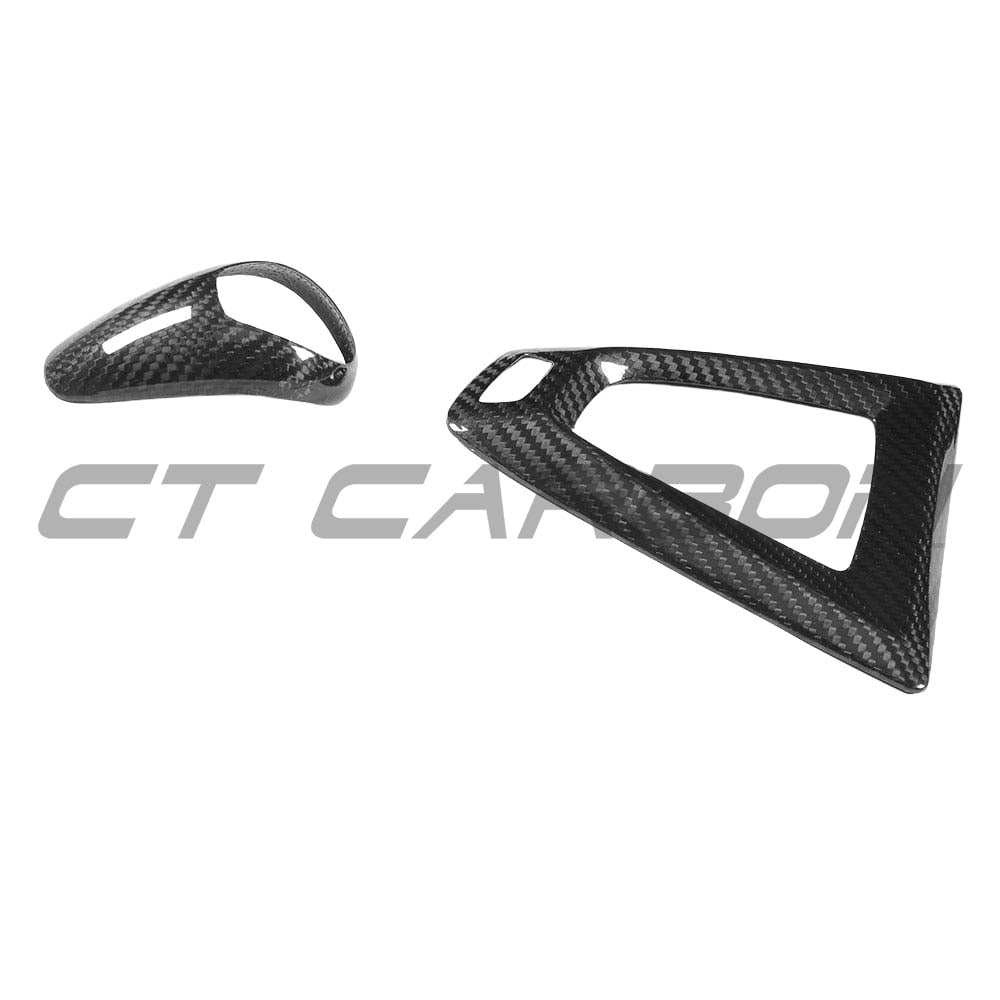 BMW Fxx M car DCT shifter and surround set by CT Carbon, RHD interior accessories with carbon fiber finish.