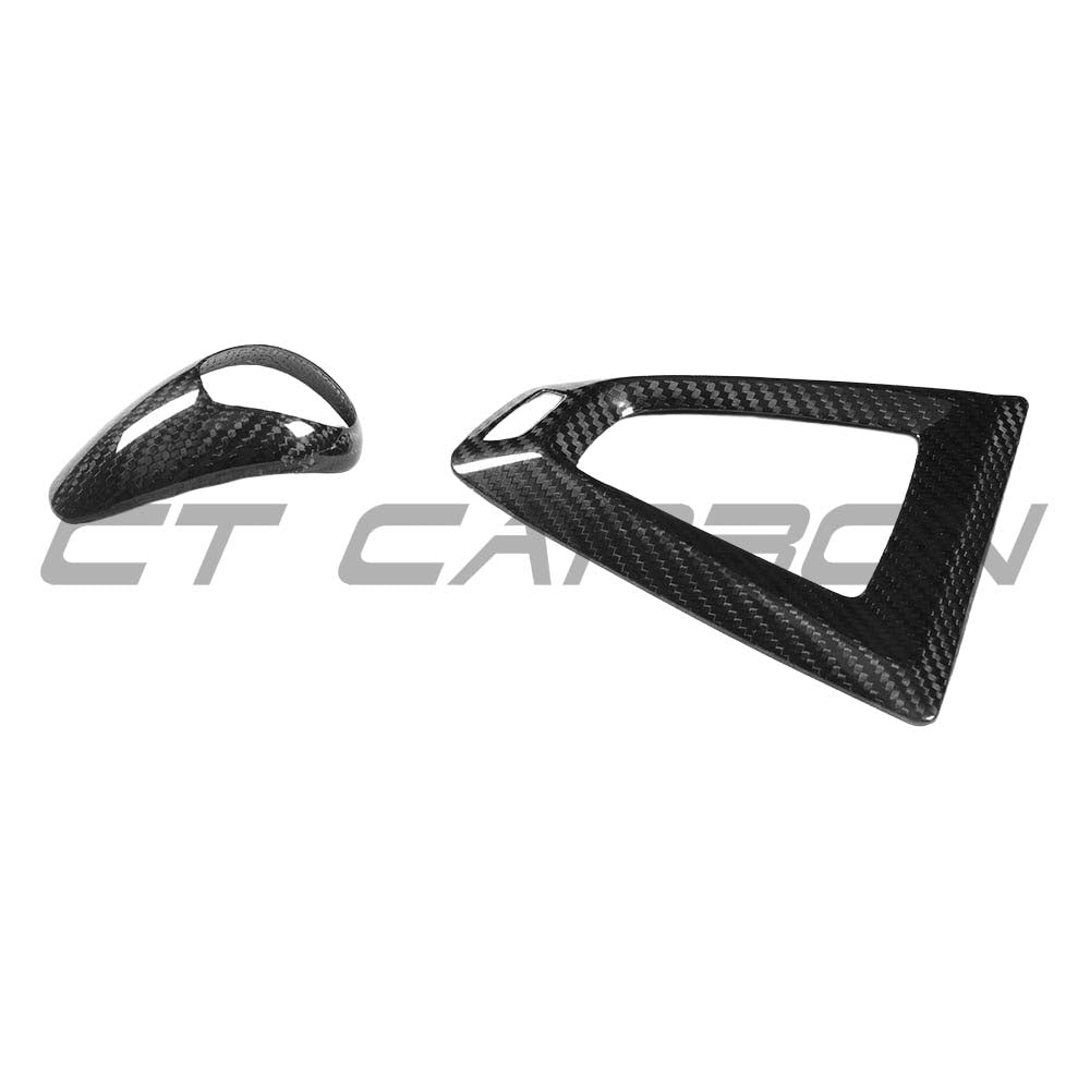 BMW Fxx M car DCT shifter and surround set by CT Carbon, RHD interior accessories with carbon fiber finish.