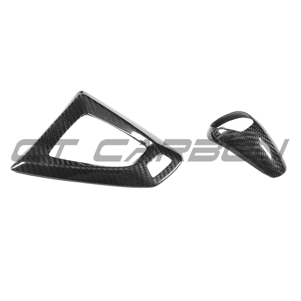 BMW Fxx M car DCT shifter and surround set by CT Carbon, RHD interior accessories with carbon fiber finish.