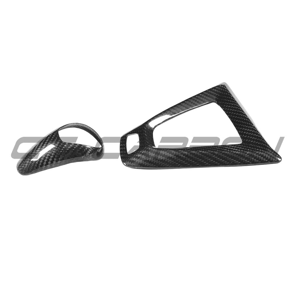 BMW Fxx M car DCT shifter and surround set by CT Carbon, RHD interior accessories with carbon fiber finish.