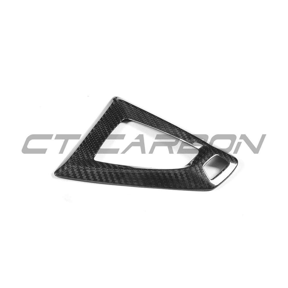 BMW Fxx M car DCT shifter surround set in carbon fiber for right-hand drive, interior accessories by CT Carbon.