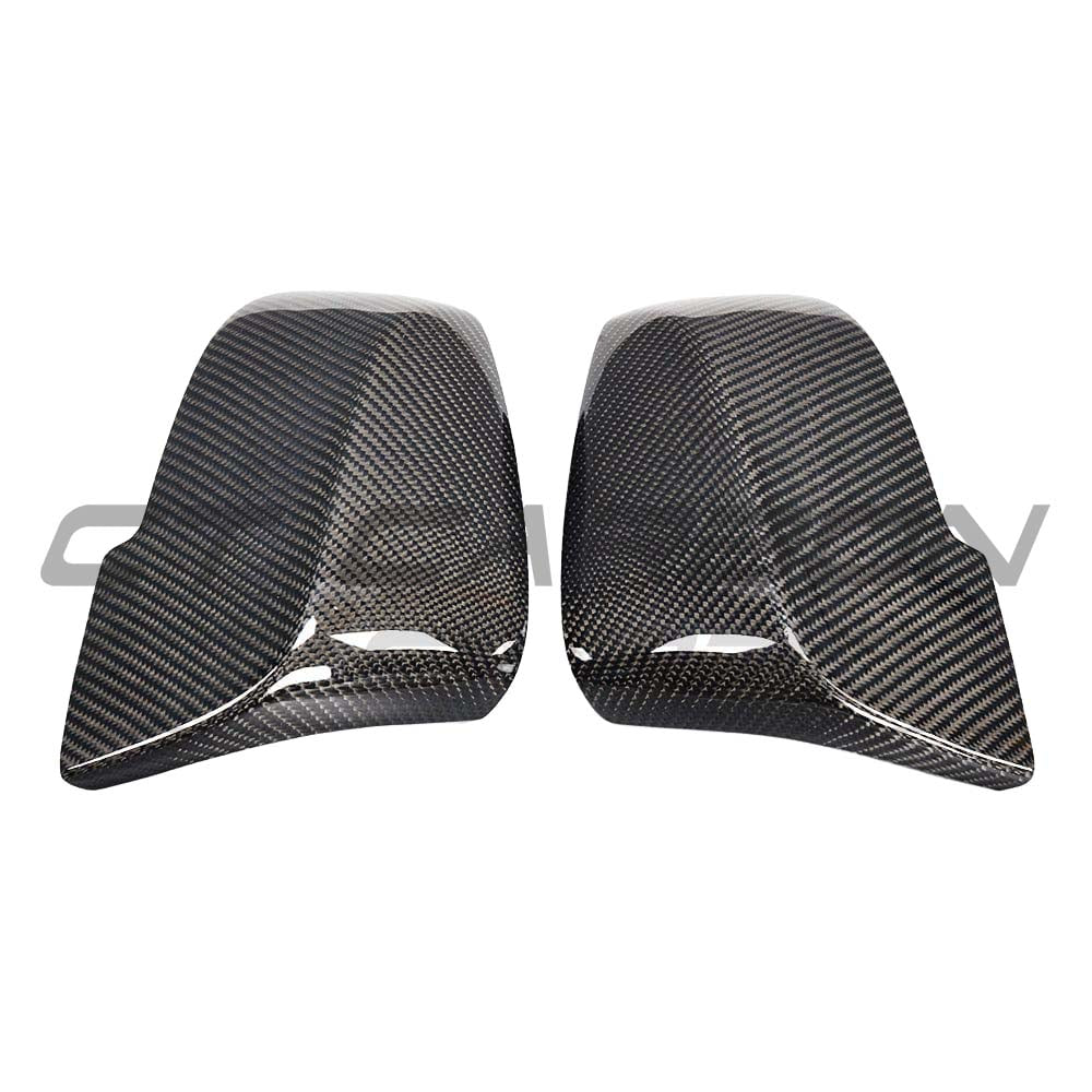 BMW F87 M2 Carbon Fibre Mirror Replacement Kit by CT Carbon, showing sleek OE-style carbon mirrors on the vehicle.