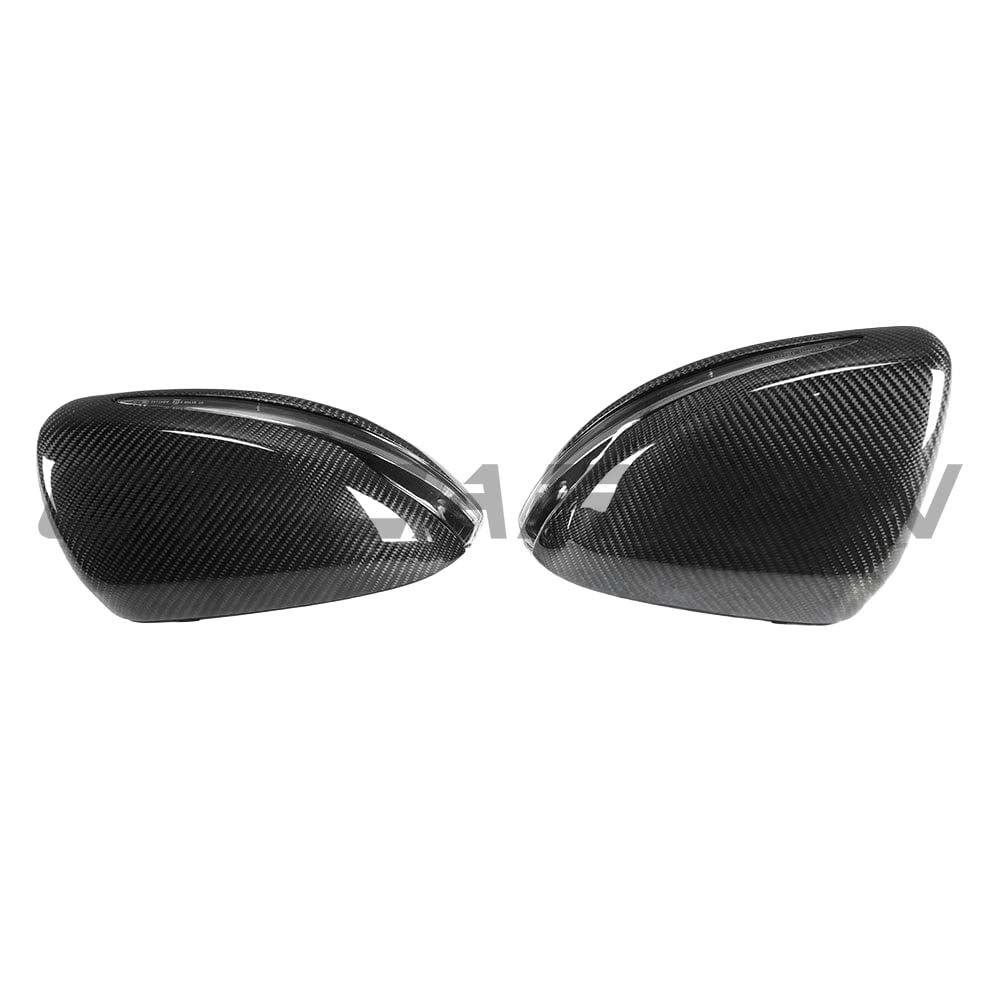 Mercedes W205/W213 carbon fibre mirror replacements by CT Carbon, LHD only, showcasing sleek, lightweight carbon fibre side mirrors.